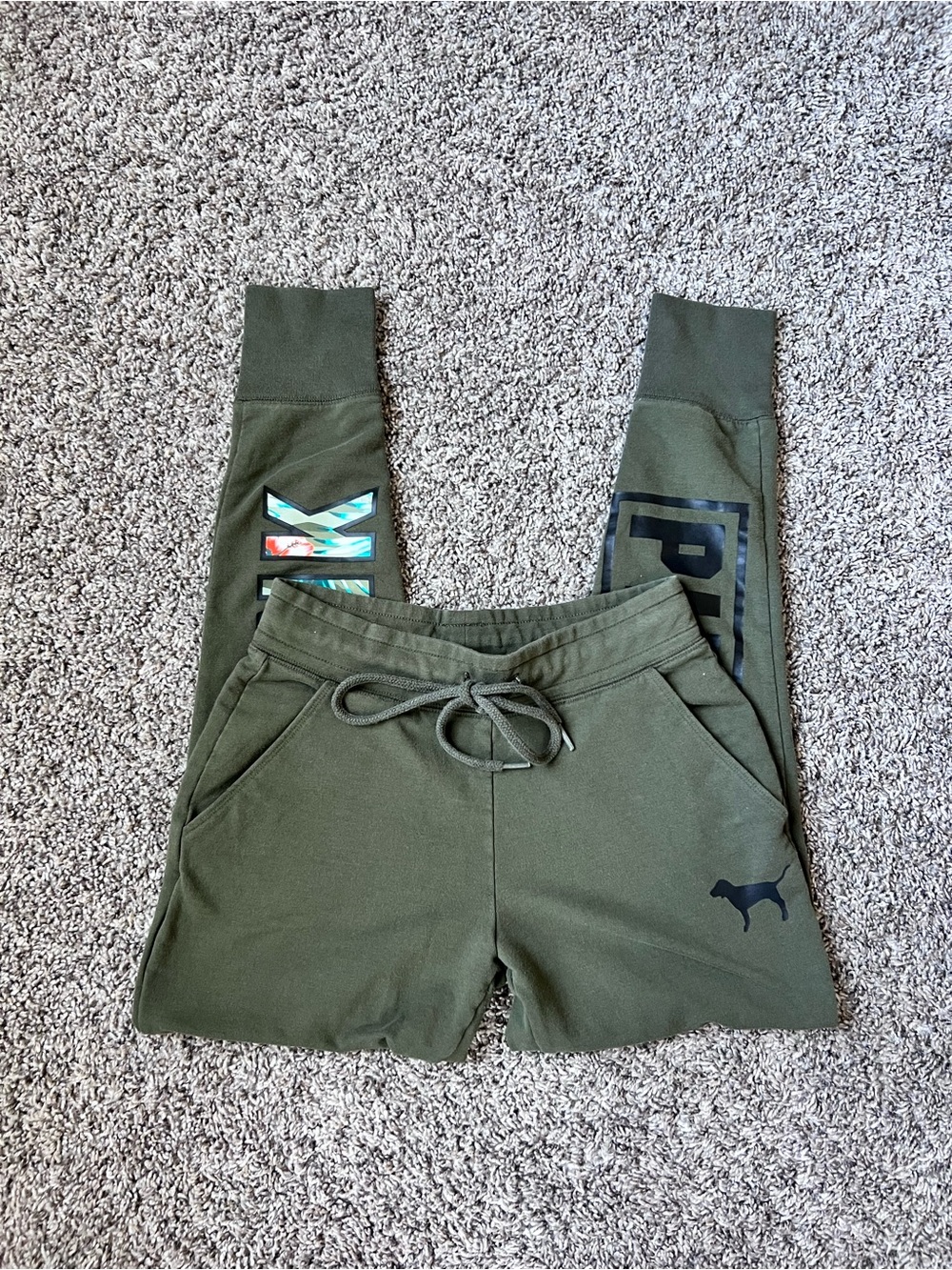 PINK Victoria's Secret Olive Green Drawstring Joggers